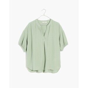Madewell Lightspun Bubble Sleeve Popover Shirt Sage Green XS Beach